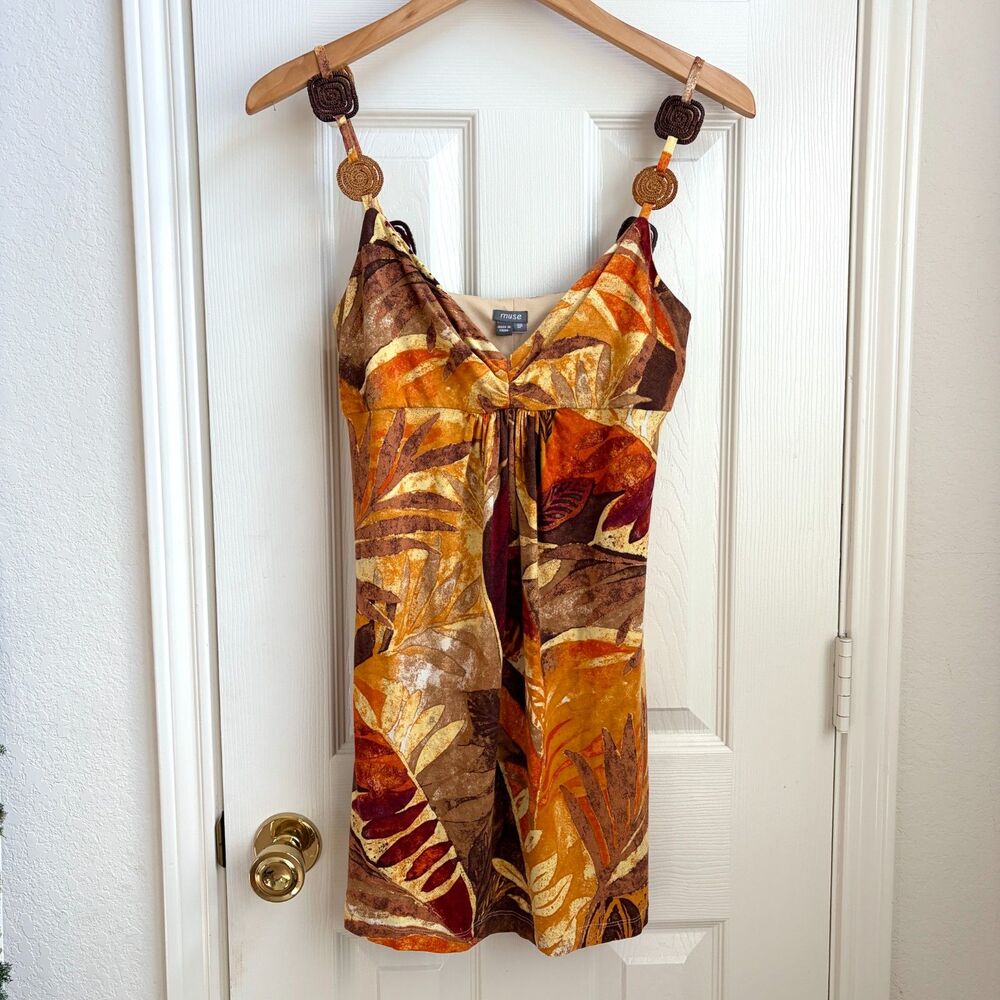 y2k boho beachy coastal abstract patterned slip dress